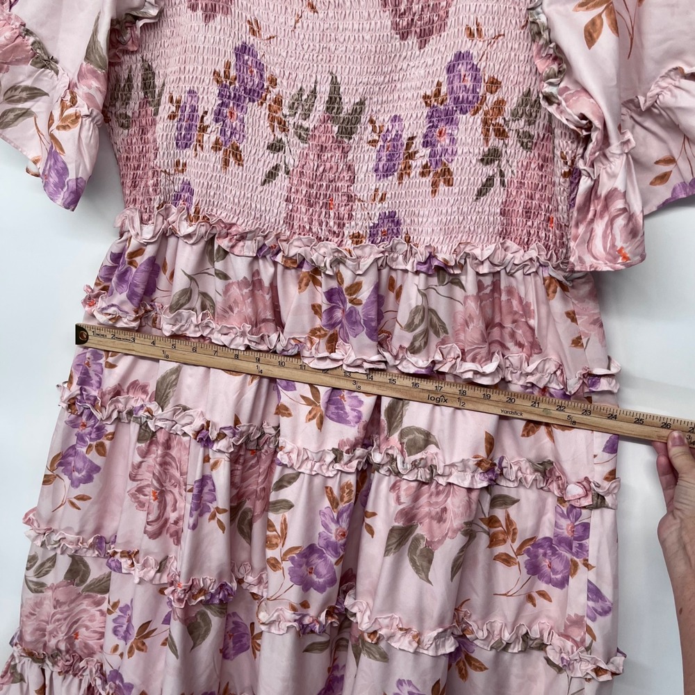 Jessakae Senna Dress Sweet Pear Floral Tiered Maxi 2X Pink Smocked Ruffle - Picture 4 of 12